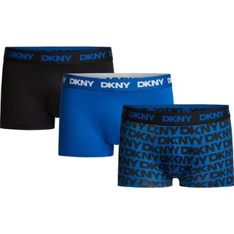 DKNY 3-Pack Ultralight Microfiber Mesh Trunks in Black/Lapis/Lapis Logo Print at Nordstrom, Size X-Large