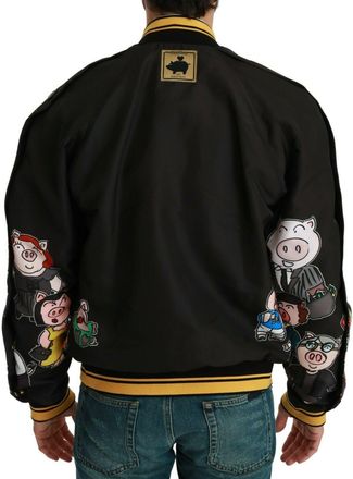 Dolce & Gabbana Mens Black Year Of The Pig Bomber Jacket Polyester Clothing