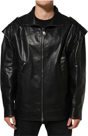 Dolce & Gabbana Full Zip Jacket - Heren - Leren en Su&egrave;de Jassen - Zwart - 3XL - Leer - Jassen