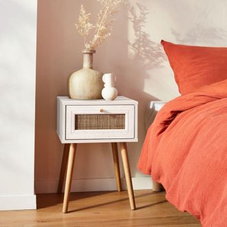 Sweeek Sweeek - Comodino effetto legno e intrecciatura cannage, 1 cassetto