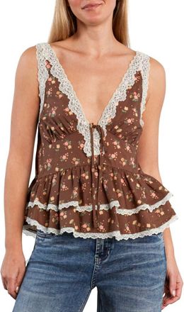 BILLY T Lace Trim Cotton Blend Top in Vintage Floral at Nordstrom, Size X-Large