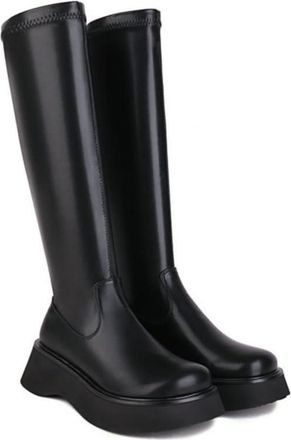 Generic Womens Chunky Platform Knee High Boots, Elastic Slip-On Chelsea Style for Autumn Winter,Black,1.5 UK