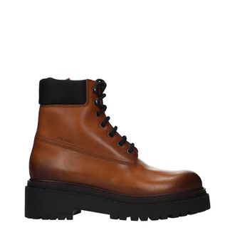 Prada Brown Leather Ankle Womens Boots