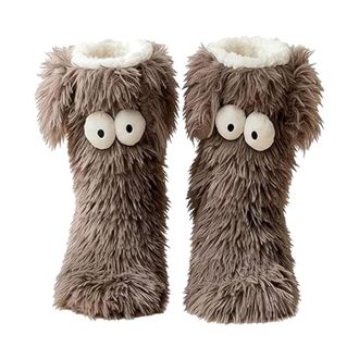 Generic Friends Cozy Socks - Womens Fuzzy Winter Non-Slip Slipper Sock with Cute Big Eyes, Friends Cozy Socks Soft Warm Floor Sock for Home (Gray)