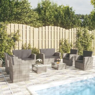 vidaXL Set De Muebles De Jard&iacute;n 8 Pzas Y Cojines Rat&aacute;n Sint&eacute;tico Gris Vidaxl