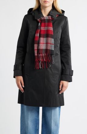 London Fog Short Raincoat with Scarf in Black at Nordstrom, Size X-Large