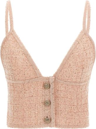Alessandra Rich Gebreide Crop Top met Pailletten - Dames - Tops zonder mouwen - Roze - S - Pailletten - Tops