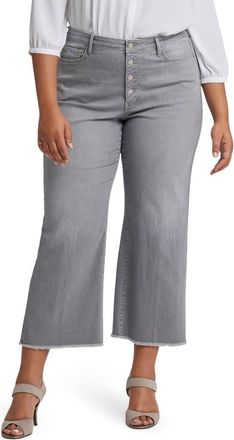 NYDJ Teresa Frayed High Waist Ankle Wide Leg Jeans in Rocksand at Nordstrom, Size 26W