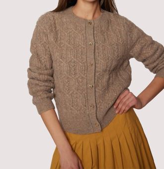 Lost + Wander Georgina Knit Crew Cardigan In Beige