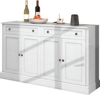 STILVORA Aparador Con 4 Puertas Y 2 Cajones, Estantes Ajustables, Para Comedor Y Sal&oacute;n, 150 X 40 X 86 Cm, Blanco Antiguo