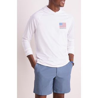 Vineyard Vines Whale Flag Long Sleeve Hooded Rashguard in White Cap at Nordstrom, Size Xx-Large