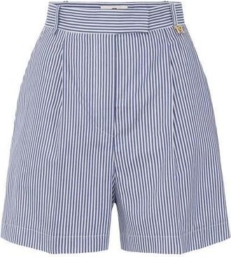 Elisabetta Franchi Gestreept Stretch Katoenen Shorts - Dames - Korte Broeken - Blauw - 2XL - Katoen - Korte Broeken