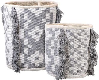 Beliani Conjunto De 2 Cestas De Algod&oacute;n Blanco Crema Gris Claro Almacenaje Ropa Kalai