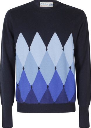 Ballantyne Crew Neck Cashmere Pullover with Diamond Pattern