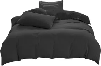 OEM Juego De Cama De Cuatro Piezas: S&aacute;bana Bajera, Funda N&oacute;rdica Y Fundas De Almohada, De Algod&oacute;n Negro, Para Dormitorio De Adulto Y Ni&ntilde;o