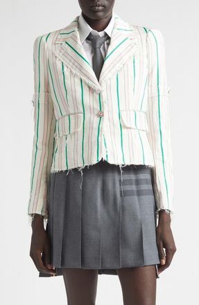 Thom Browne Stripe Sculpted Shoulder Silk & Cotton Jacket in 680 Lt Pink at Nordstrom, Size 4 Us