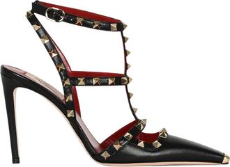 Valentino Ankle Strap Rockstud T. 100 - Dames - Pumps - Zwart - 39 EU - Leer - Schoenen