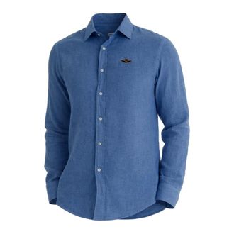 Aeronautica Aeronautica Militare, Casual Shirts, male, Blue, Size: 2XL Linen Shirt