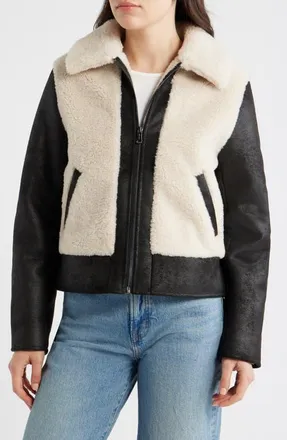 Bernardo Faux Shearling Jacket in Black/cream at Nordstrom, Size Xx-Large