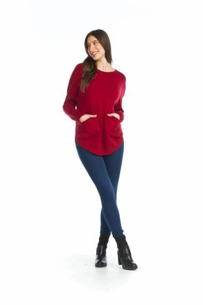 Papillon Sweater Tunic With Rounded Hem And Pockets In Burgundy