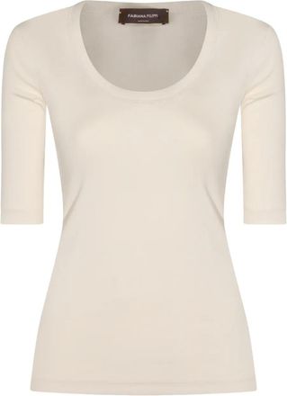 Fabiana Filippi scoop-neck T-shirt - women - Cotton/Spandex/Elastane - 40 - Neutrals