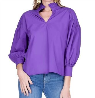 Jade Yoga Split Stand Collar Trim Top In Purple