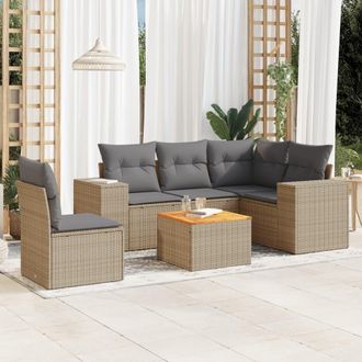 vidaXL Vidaxl - Juego De Sof&aacute;s Jard&iacute;n Con Cojines 6 Pzas Rat&aacute;n Sint&eacute;tico Beige