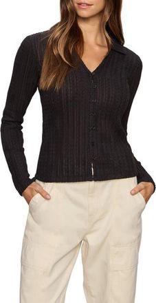 Sanctuary Textured Stripe Cotton Blend Knit Button-Up Shirt in Black at Nordstrom, Size X-Large