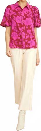 Entro Floral Button Up Top In Magenta