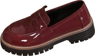 Generic Loafers for Women Slip On Comfortable Walking Shoes Patent Leather Solid Color Non-Slip Classic Dressy Business Casual Loafer Shoes