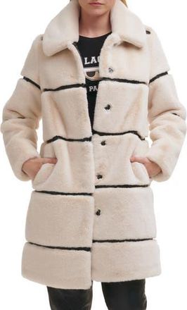 Karl Lagerfeld Quilted Longline Faux Fur Coat in Oyster at Nordstrom Rack, Size X-Large