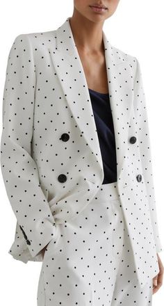 Reiss Beatrix Dot Print Blazer in White/Navy at Nordstrom, Size 10 Us