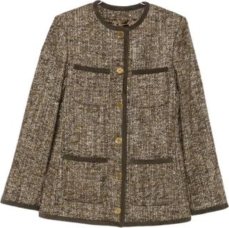 Golden Goose Bruine Tweedjassen met Zakken - Dames - Blazers - Bruin - XS - Tweed - Jassen