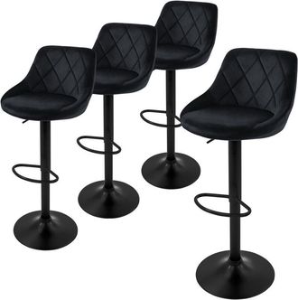 ML Design Ml-design - Juego De 4x Taburetes De Bar Bistro Tapizados En Piel Sint&eacute;tica Pu Negro Sillas Con Respaldo Ergon&oacute;mico Y Reposapi&eacute;s Asiento C&oacute;modo De Mos