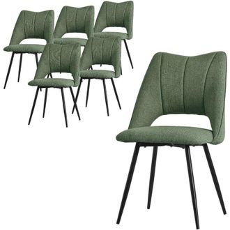 ML Design ML-Design Set di 6 Sedie per Sala da Pranzo Verde Seduta in Poliestere con Gambe in Metallo Nero Poltrona da Cucina con Schienale da Soggiorno Sedie
