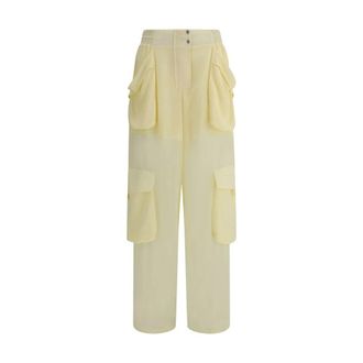 Pinko Straight Trousers, female, Yellow, Size: XS Wide-Leg Georgette Cargo Pants