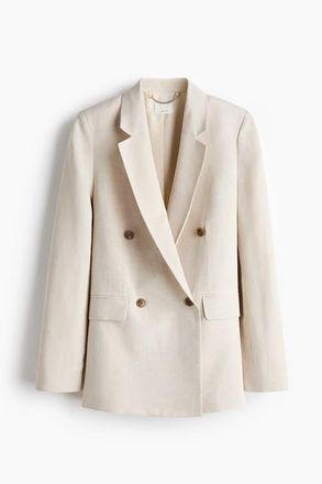 H&M Linen-blend Double-breasted Blazer in Light Beige at Nordstrom, Size Xx-Large