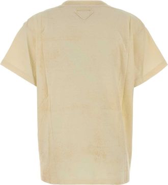 Prada Womens Crema Cotton T-Shirt Naturale Exterior Exterior: T-shirts And Polos