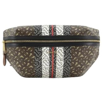 Burberry Pre-owned Belt Bags, female, Brown, Size: ONE SIZE Pre-owned TB Monogram Stripe E Canvas Belt Bag