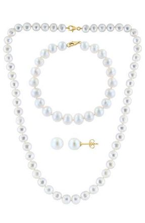 Effy 14K Yellow Gold 7-7.5mm Freshwater Pearl Stud Earrings, Bracelet & Necklace Set in White at Nordstrom Rack, Size One Size Oz