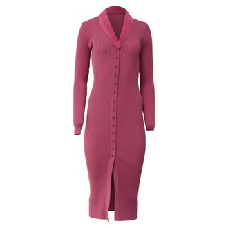 Staud Staud Celina Ribbed-Knit Midi Dress in Pink Viscose