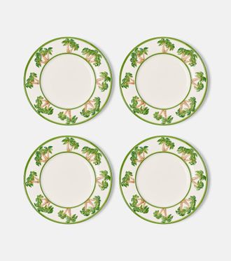Les-Ottomans Set di 4 piatti piani Palms in ceramica