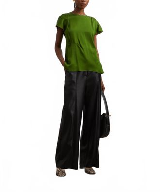 Victoria Beckham Draped Pleated Detail Top In Algae