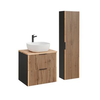 Petits Meubles Set mueble lavabo 60 cm y columna estratificado marr&oacute;n negro