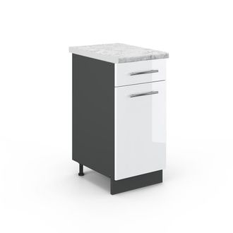 Vicco Mueble Bajo De Cocina Fame-line, Blanco Alto Brillo, 40 Cm, Et M&aacute;rmol