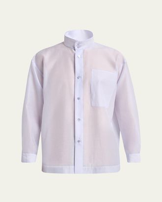 Homme Pliss&eacute; Issey Miyake Mens Polyester and Wool Mandarin-Collar Sport Shirt