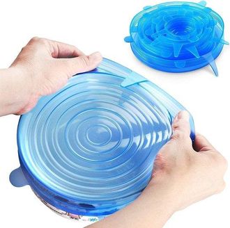 OEM Tapa De Silicona El&aacute;stica - Juego De Tapas El&aacute;sticas - Mantiene Los Alimentos Frescos - Cierre Herm&eacute;tico - 6 Tama&ntilde;os - Azul