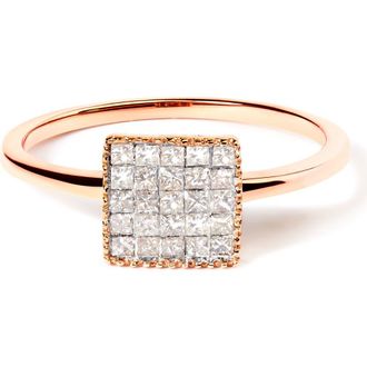 House of Brilliance 10K Rose Gold 1/3 Cttw Invisible Set Princess Cut Diamond Composite Square Shape Ring in Pink at Nordstrom, Size 5