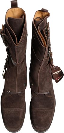 Dolce & Gabbana Mens Brown Suede Leather Combat Ankle Boots Shoes