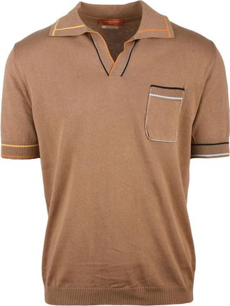 Daniele Fiesoli Brown Knitted Cotton Contrast-Trim Polo Shirt
